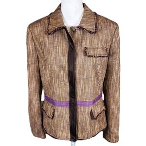 Etcetera Blazer Jacket Womens 16 Brown Green Purple Tweed Snap Front Casual Chic